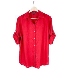 Lauren Ralph Lauren Red Linen Button Up Shirt Size Large